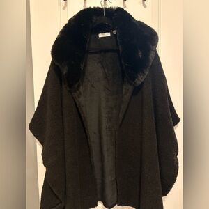 Patrizia Luca Black Faux Fur Cape